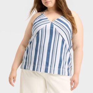 Universal thread, XL denim, white and blue halter top